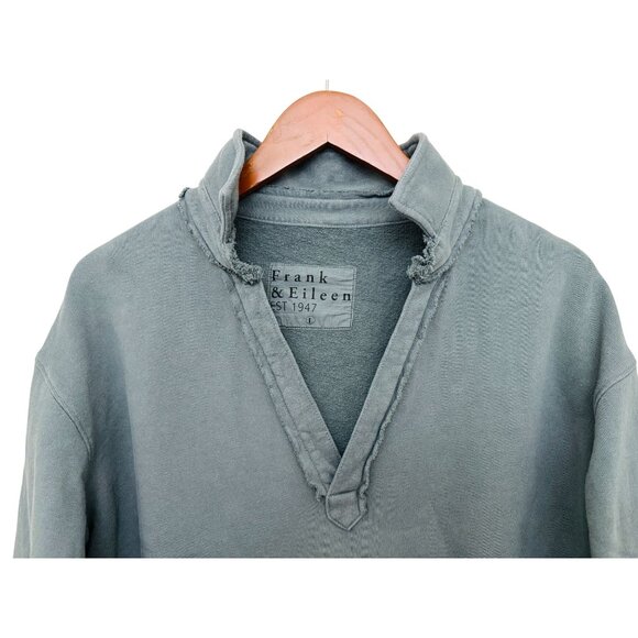Frank & Eileen Lightweight Collared Pullover Sweatshirt L Sage 100% Cotton USA - Picture 2 of 5